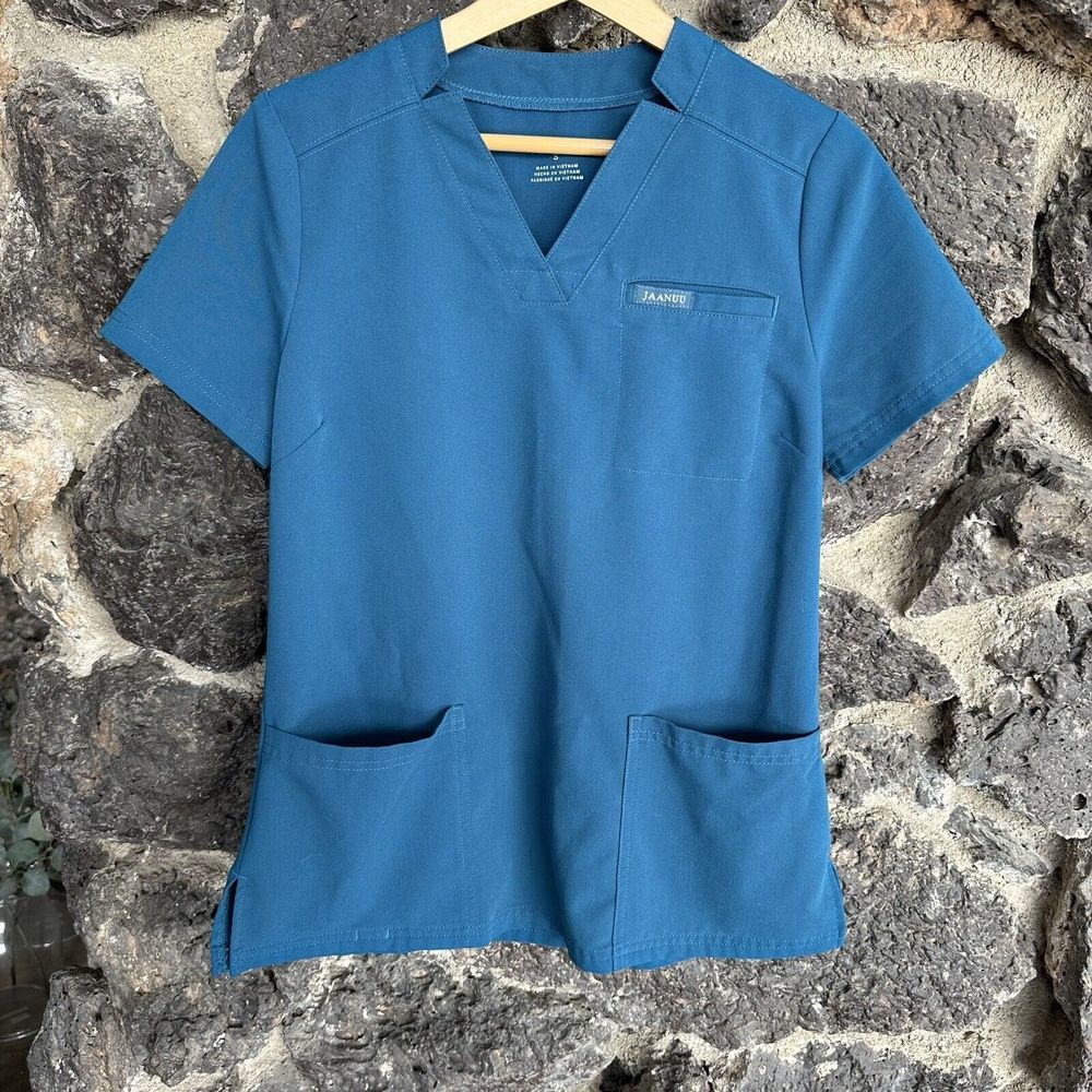 Jaanuu Dark Teal 3 Pocket Scrub Top Women's Size Small‎